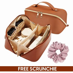 Travel Makeup Bag Cosmetic Storage Organizer Vanity Pouch with Free Hair Scrunchie