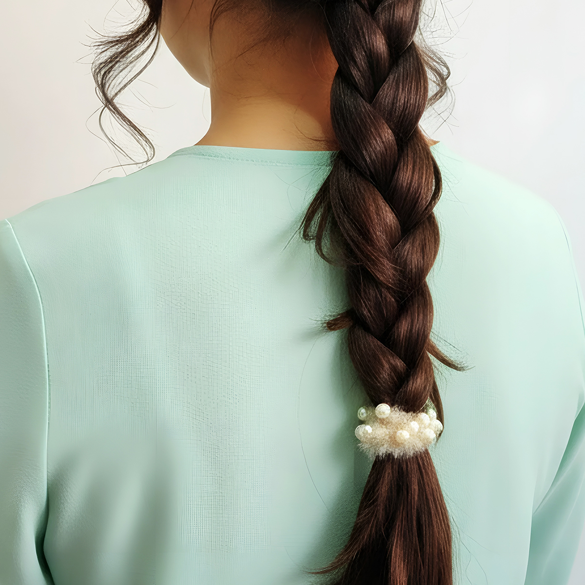 Matra Faux Fur & Pearls Scrunchie Hair Ties Fuzzy Rubber Bands Soft Ponytail Holders Assorted Colors - Image 4