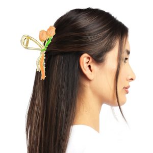 Matra Luxe Claw Clip Hair Clutcher Gold Flower Big Large Floral Fancy Embellish Clutches RandomColor