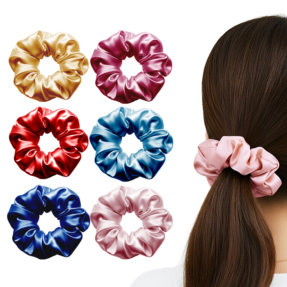 Matra Large Satin Scrunchies Set of Silky & Soft Premium Hair Tie Rubberbands - Anti Hair Breakage