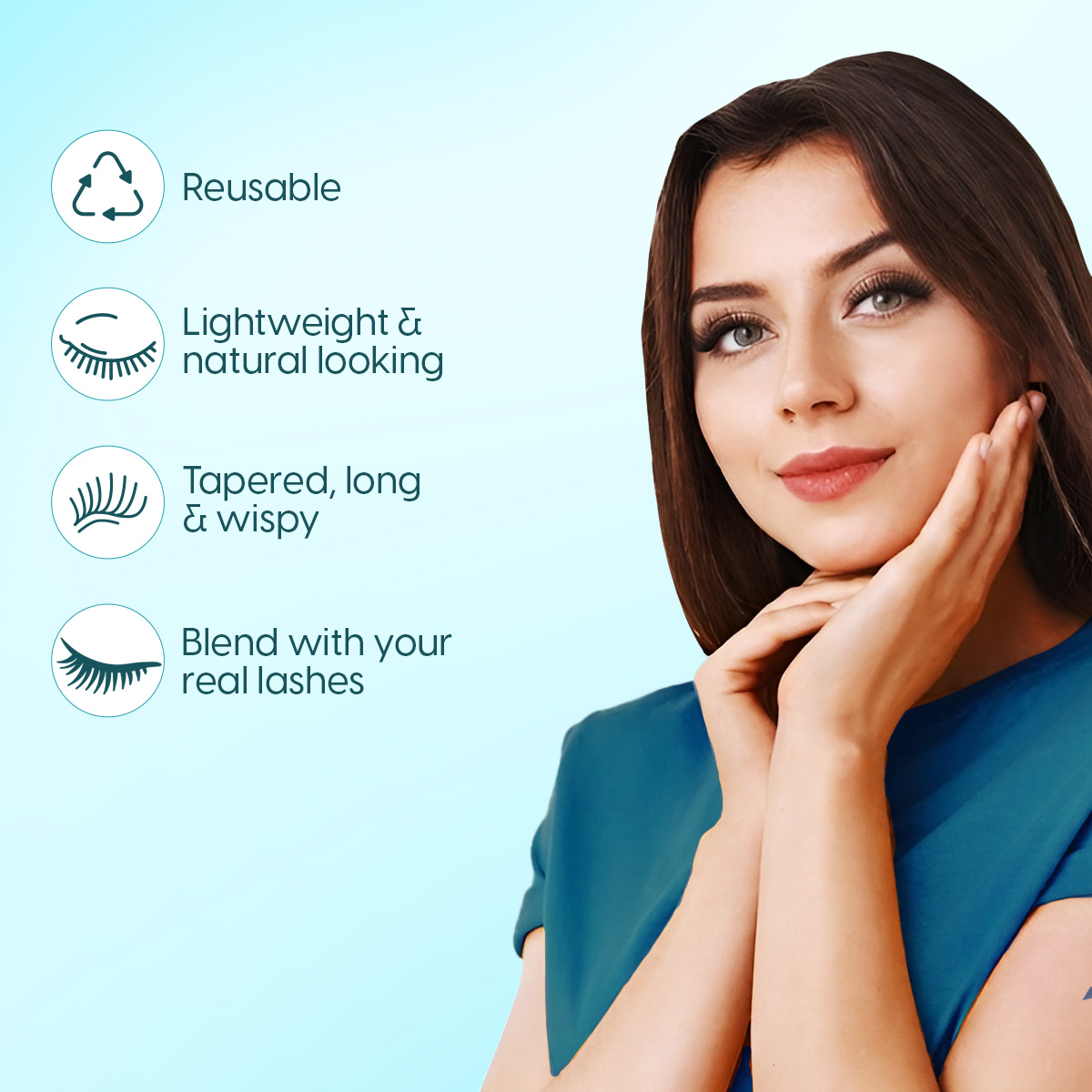 Matra False Eyelashes Natural Looking 3D Fake Lashes Set Lightweight, Long Volumizing Reusable 10Pcs - Image 2