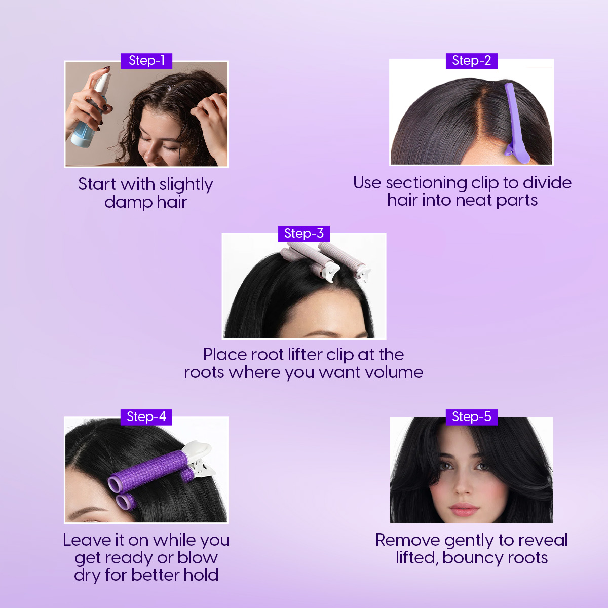 Matra Hair Volumizing Root Lifting & Sectioning Clips - Blow Dry Velcro Curler Bangs Styling Rollers (4pcs - 2each) - Image 7