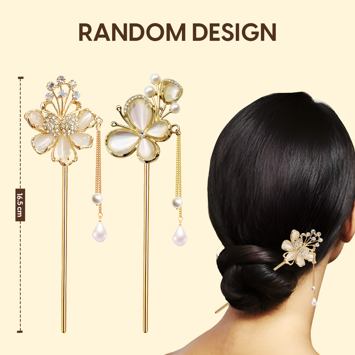 Matra Hair Stick for Bun Juda Metal Jooda Pin Clip Gold-tone Fancy Rhinestone Pearl Tassel Accessory - Image 3