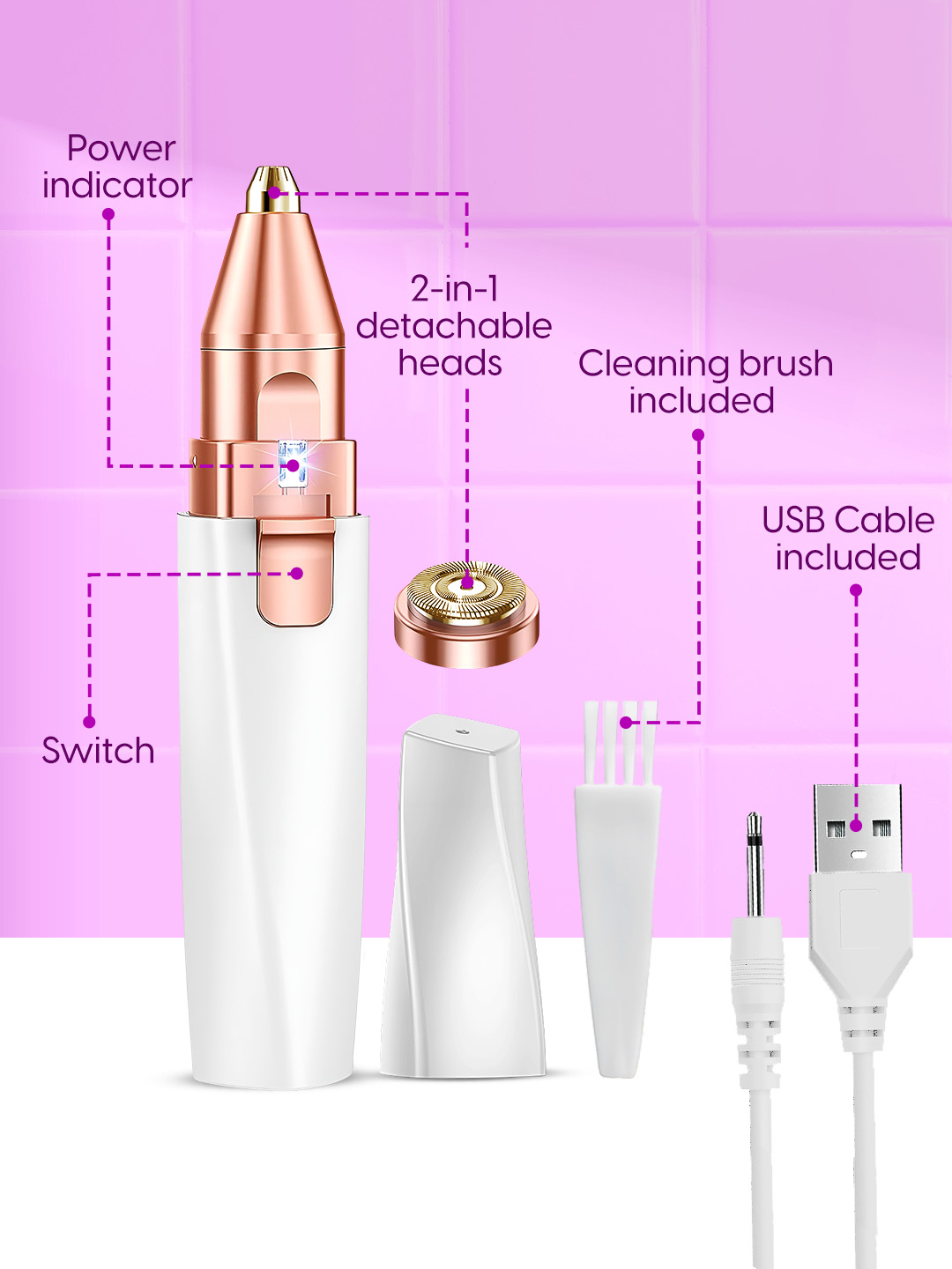 Matra Facial Hair Remover Eyebrow Face & Upperlips Trimmer Razor - Painless & Rechargeable for Women - Image 3