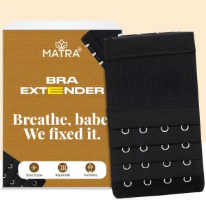 Matra Bra Extender Stretchable Elastic Extension Adjustable Strap 4 Hook 4 Eye (Black)