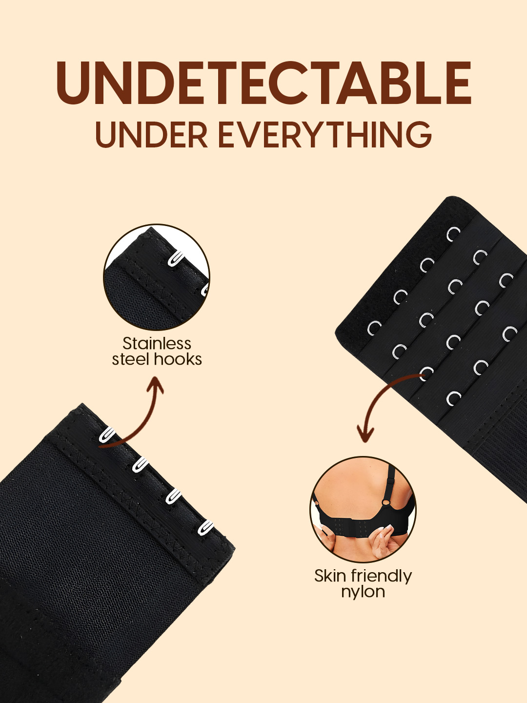 Matra Bra Extender Stretchable Elastic Extension Adjustable Strap 4 Hook 4 Eye (Black) - Image 6