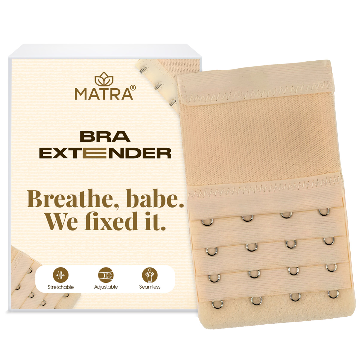 Matra Bra Extender Stretchable Elastic Extension Adjustable Strap 4 Hook 4 Eye (Black) (Copy)