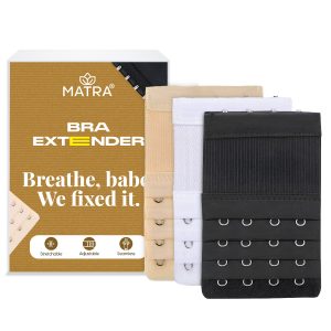 Matra Bra Extender Stretchable Elastic Extension Adjustable Strap 4 Hook 4 Eye Beige Black White 3Pc