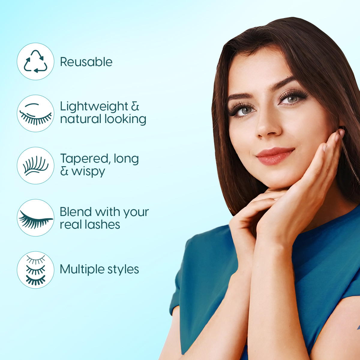 Matra False Eyelashes Natural Looking 3D Fake Lashes Lightweight, Long, Volumizing, Reusable 16Pairs - Image 2