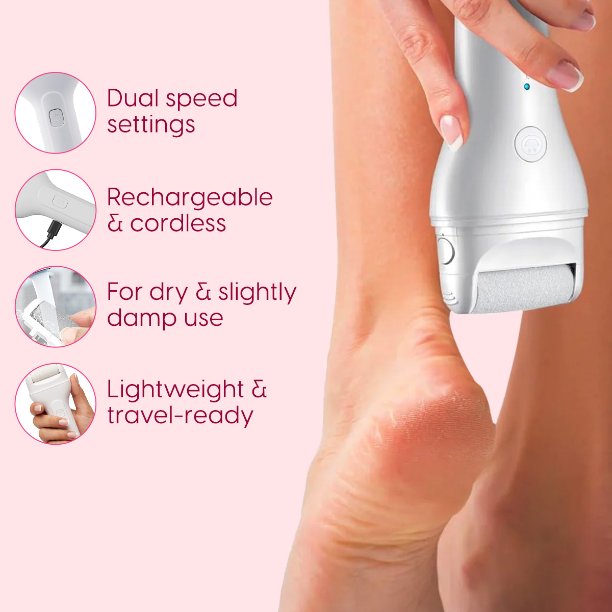 Matra Callus Remover Electric Foot Filer Exfoliator Soft Feet Scrubber - Rechargeable Pedicure Tool - Image 3