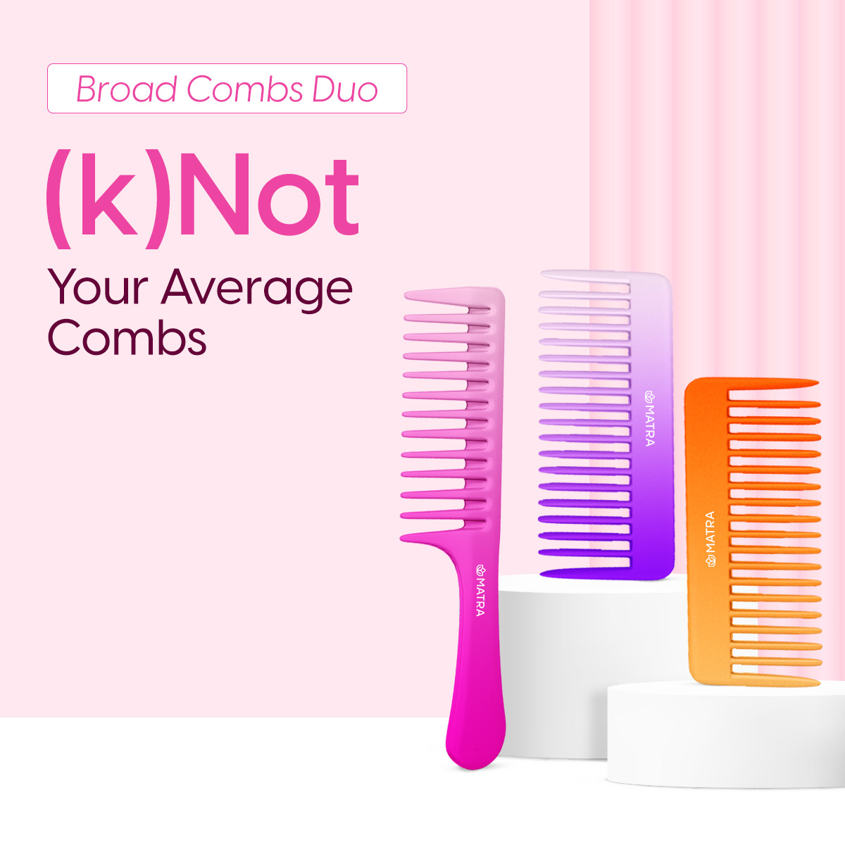 Matra Wide Teeth Shampoo Hair Combs Detangling Broad Tooth with Handle Anti-breakage Any Color (2Pc) - Image 4