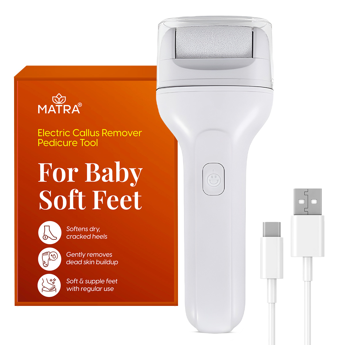 Matra Callus Remover Electric Foot Filer Exfoliator Soft Feet Scrubber - Rechargeable Pedicure Tool