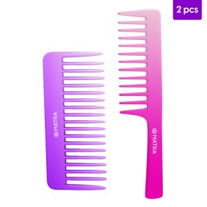 Matra Wide Teeth Shampoo Hair Combs Detangling Broad Tooth with Handle Anti-breakage Any Color (2Pc)