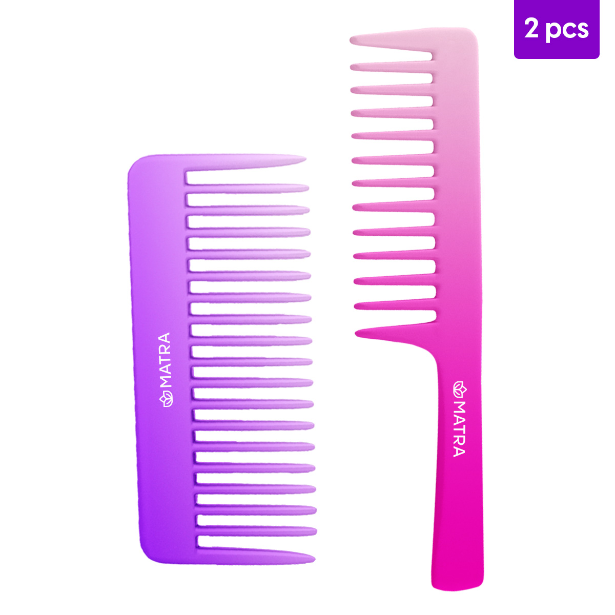 Matra Wide Teeth Shampoo Hair Combs Detangling Broad Tooth with Handle Anti-breakage Any Color (2Pc)