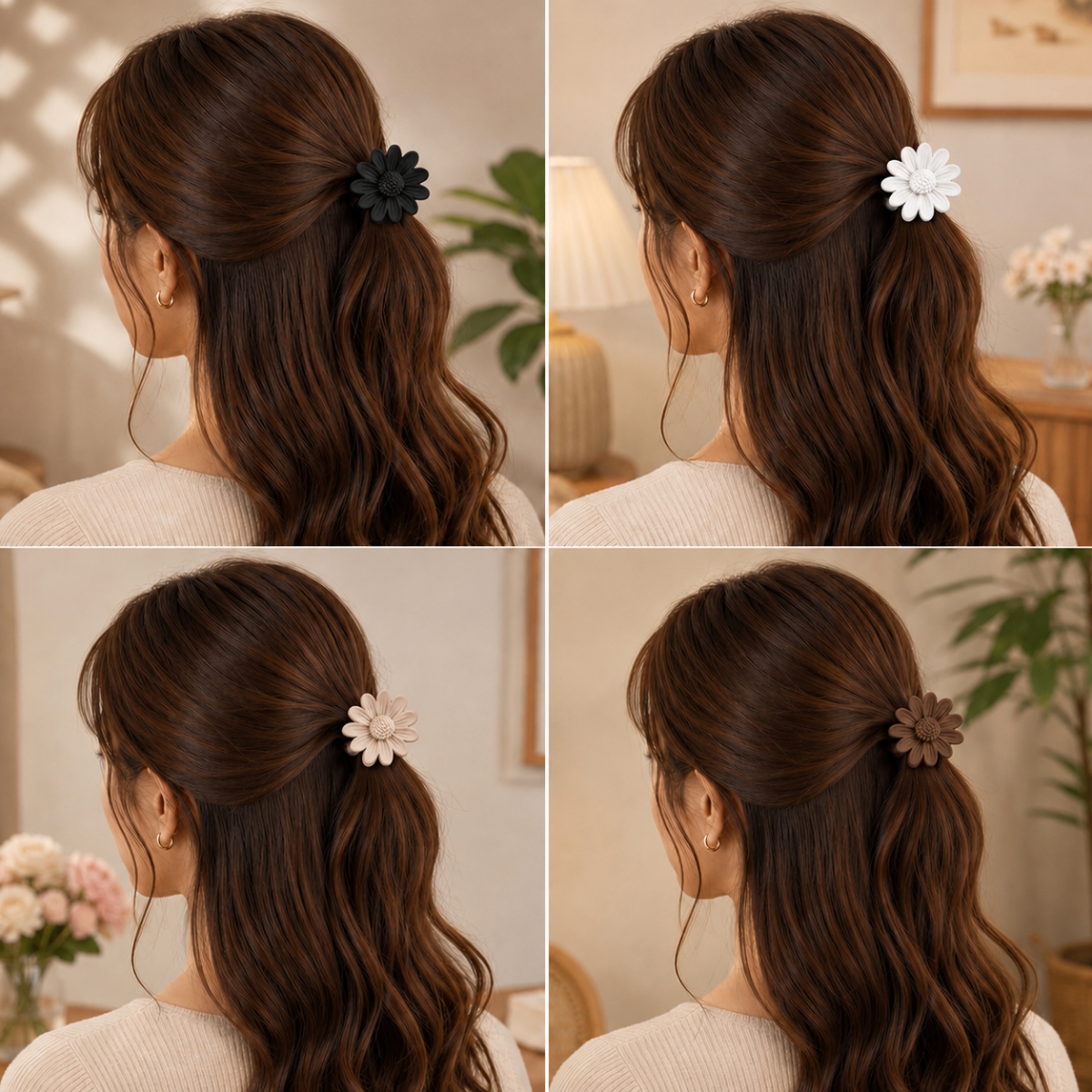 Matra Hair Claw Clips Clutcher Flower Accessory Medium Korean Floral Clutches (2Pc, Any Colour) - Image 4