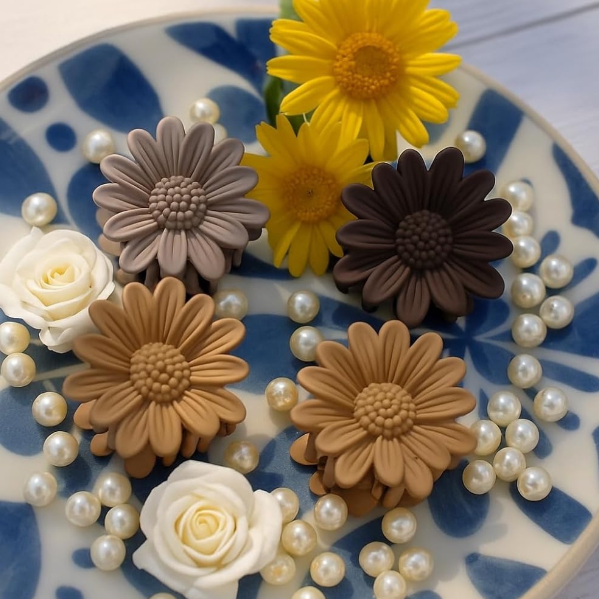 Matra Hair Claw Clips Clutcher Flower Accessory Medium Korean Floral Clutches (2Pc, Any Colour) - Image 2