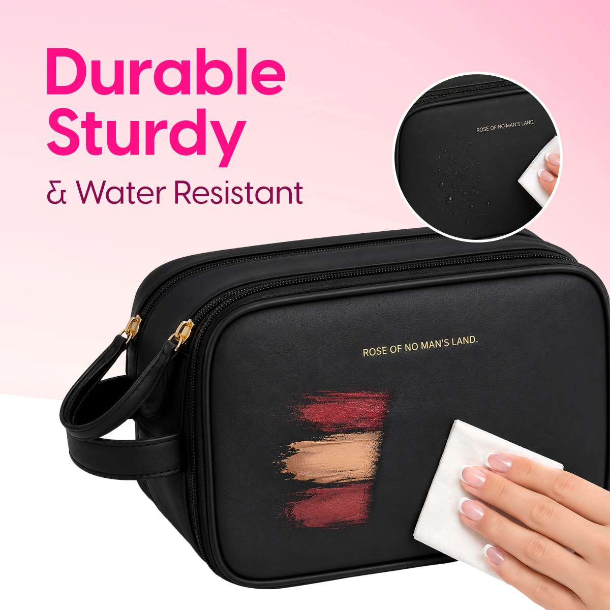 Matra Makeup Bag Pouch Travel Toiletry Organizer Large Cosmetic Storage Organiser Vanity Kit (Black) - Image 3