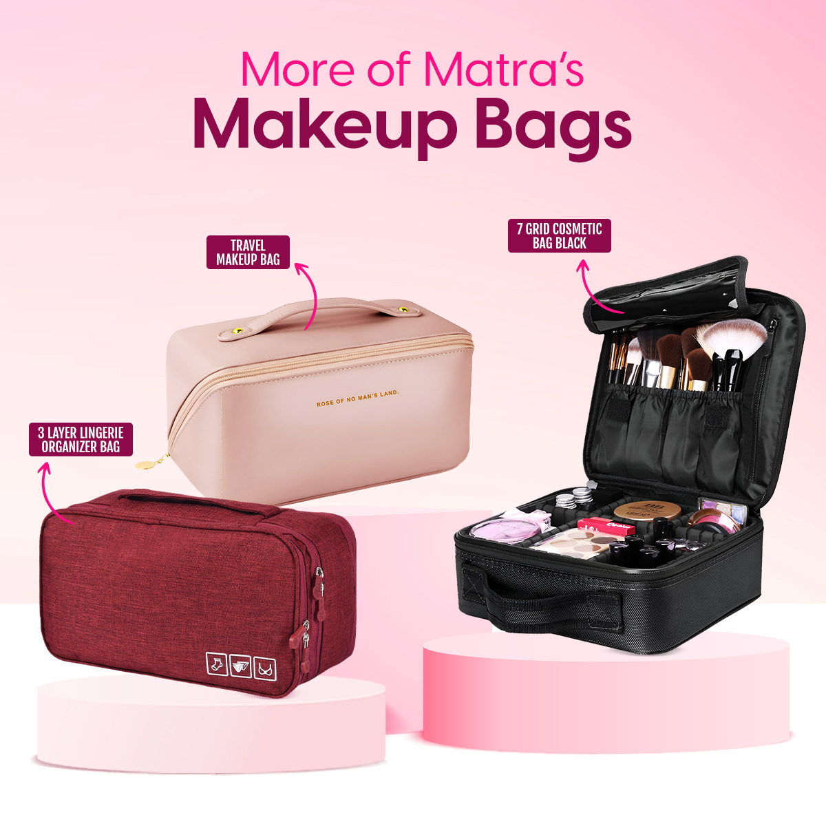 Matra Makeup Bag Pouch Travel Toiletry Organizer Large Cosmetic Storage Organiser Vanity Kit (Black) - Image 7