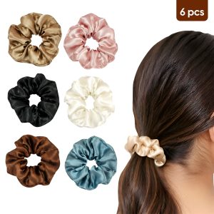 Matra Satin Hair Scrunchies Silky & Soft Hair Ties Rubber Bands Anti-breakage & Frizz-free Set of 6
