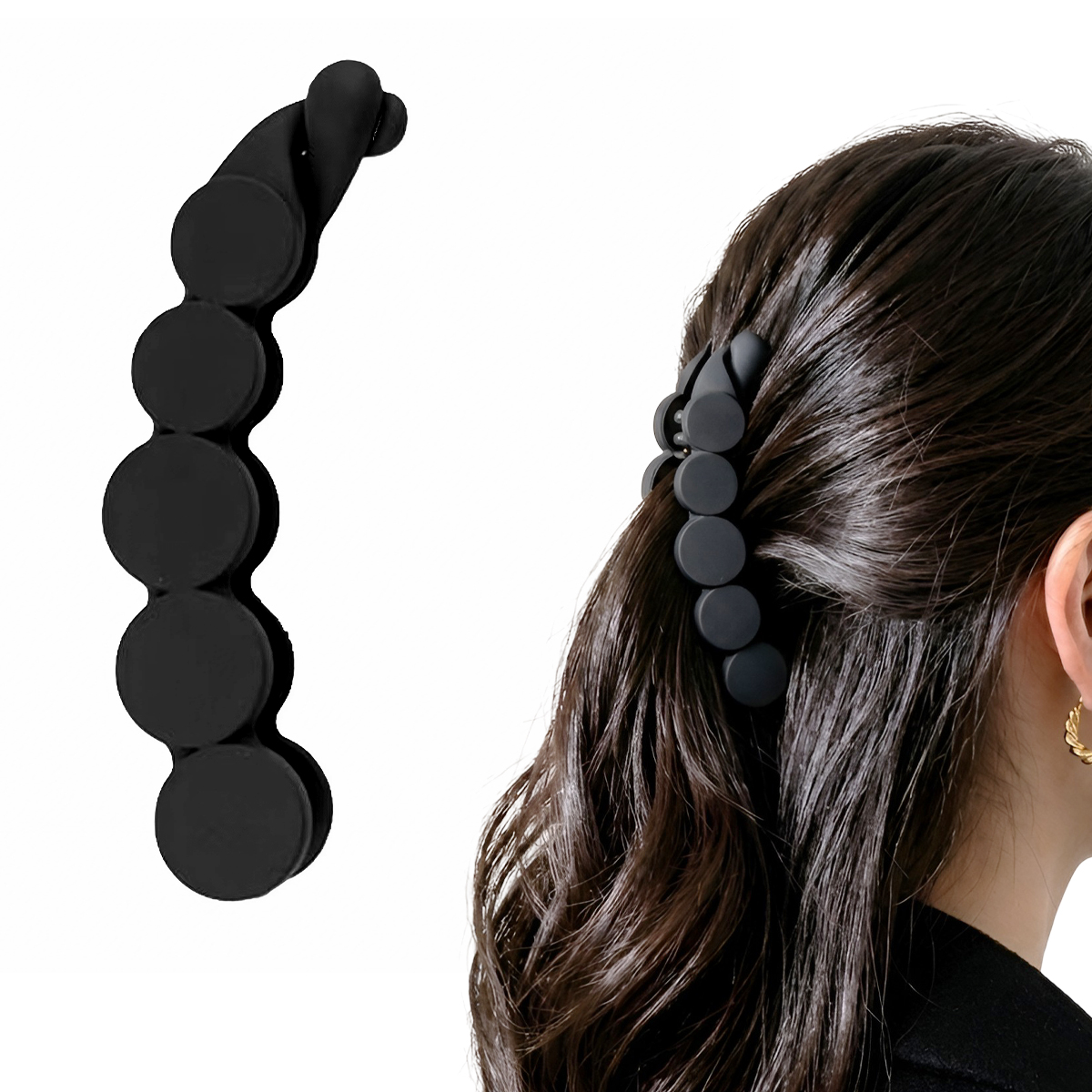 Matra Banana Hair Clip Ponytail Holder French Barrette Vintage Clutcher Large Big Matte Black 1 pc