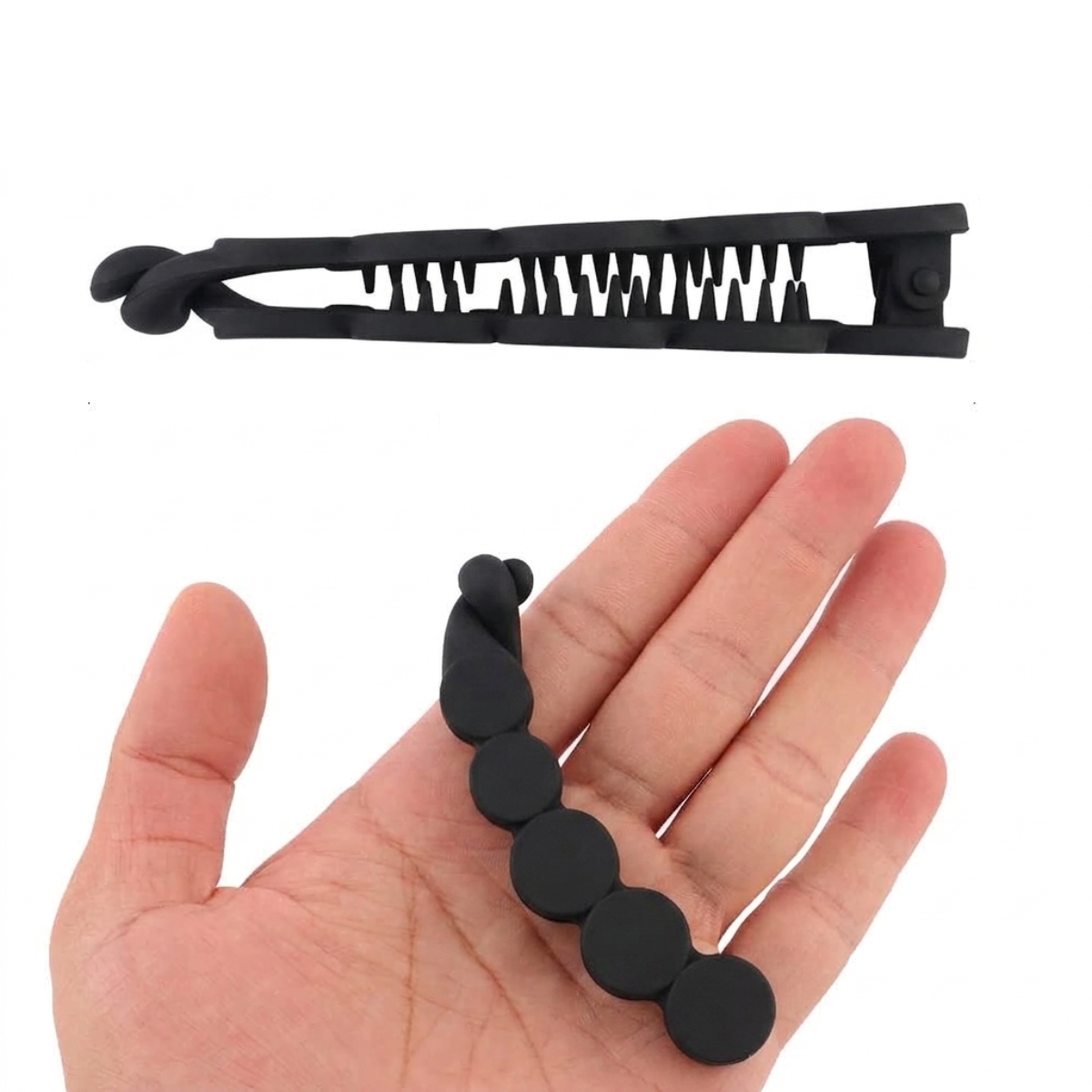 Matra Banana Hair Clip Ponytail Holder French Barrette Vintage Clutcher Large Big Matte Black 2Pc - Image 3