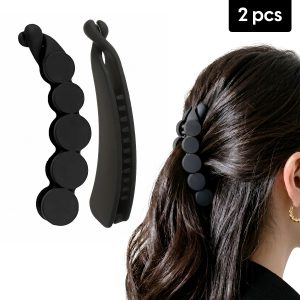 Matra Banana Hair Clips Ponytail Holder French Barrette Vintage Clutcher Large Big Matte Black 2Pc