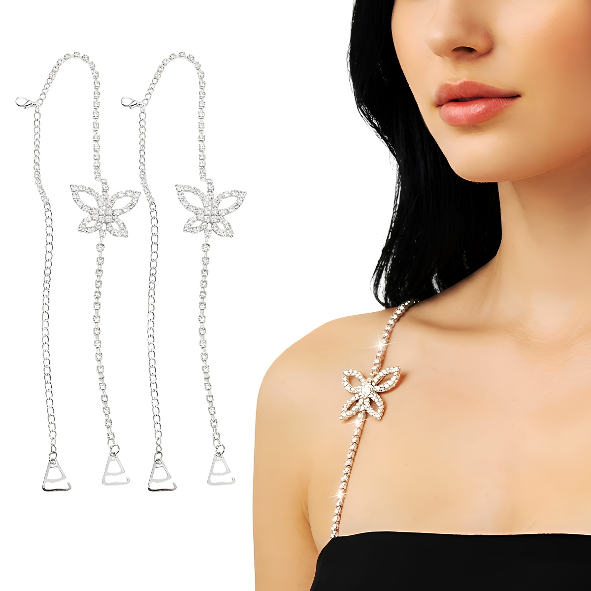 Butterfly Rhinestone Bra Straps Decorative Replacement Straps (1 pair)