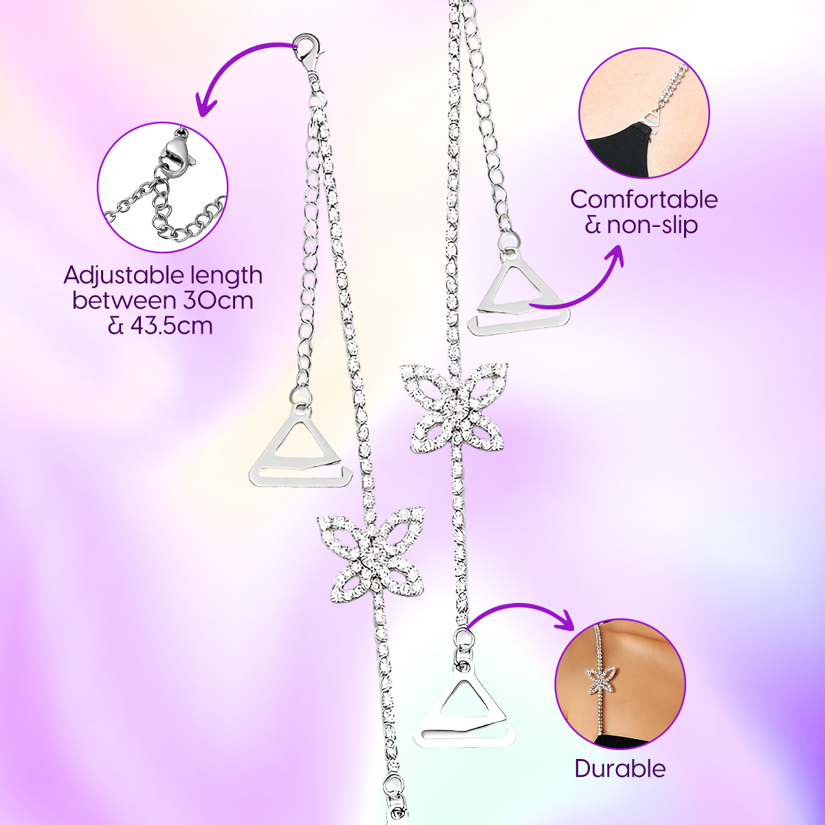Butterfly Rhinestone Bra Straps Decorative Replacement Straps (1 pair) - Image 5