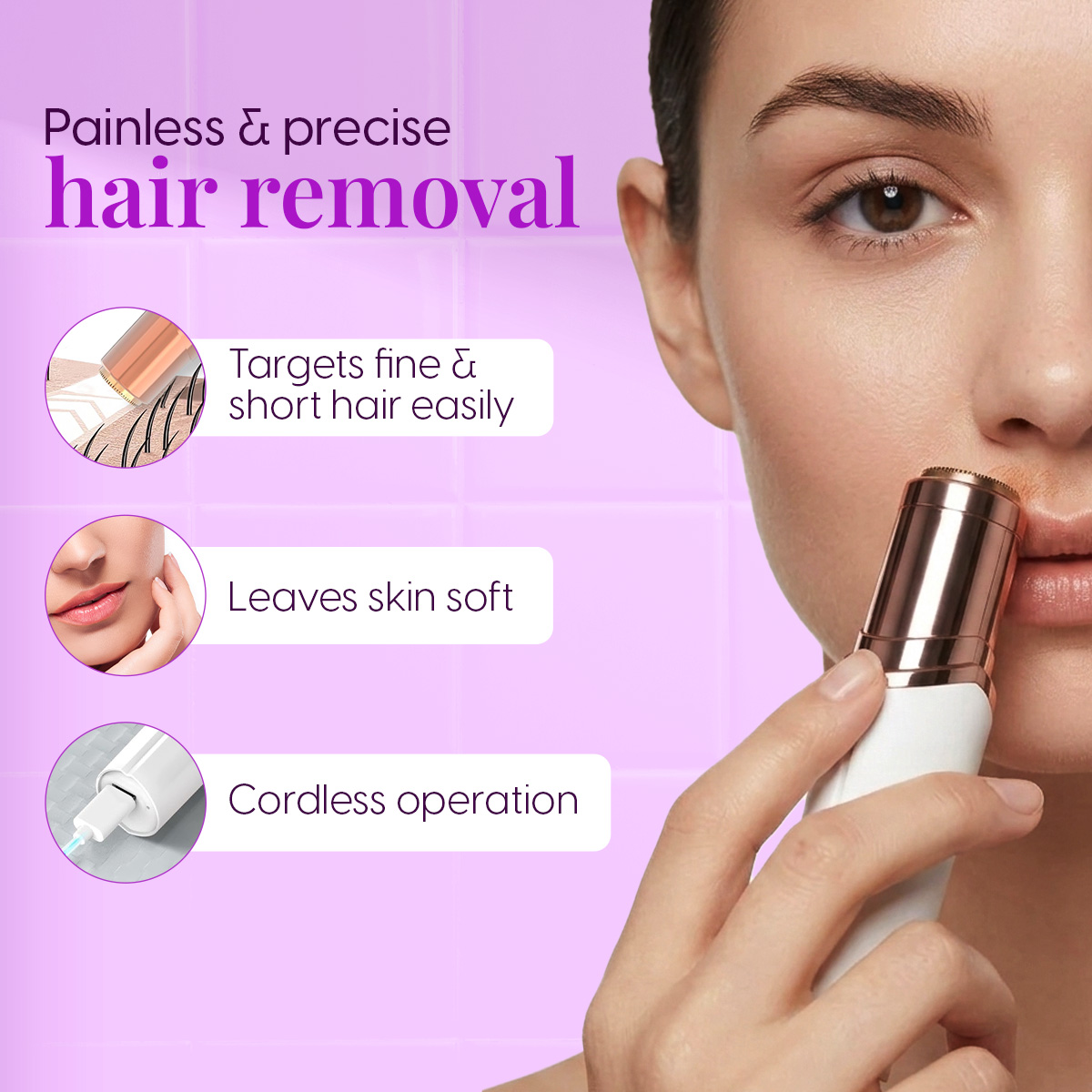 Matra Facial Hair Remover Trimmer Razor Mini Electric Painless Machine for Women, Face & Upperlips - Image 2