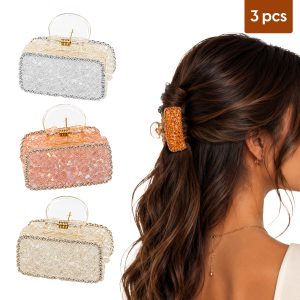 Matra Hair Claw Clips Clutchers Rhinestone Crystal Fancy Stone-studded Hair Pins Clutches Set 3Pc
