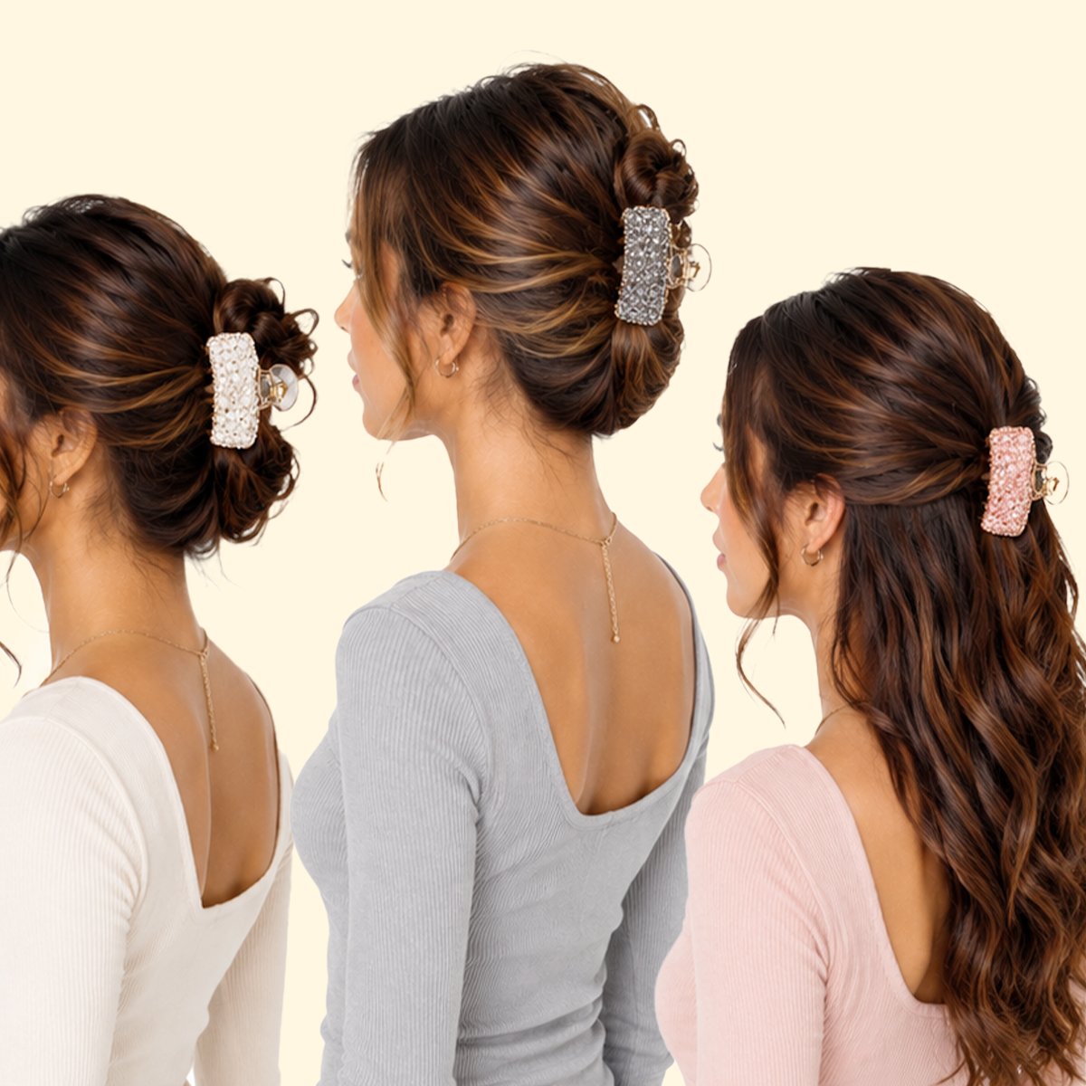 Matra Hair Claw Clips Clutchers Rhinestone Crystal Fancy Stone-studded Hair Pins Clutches Set 3Pc - Image 3