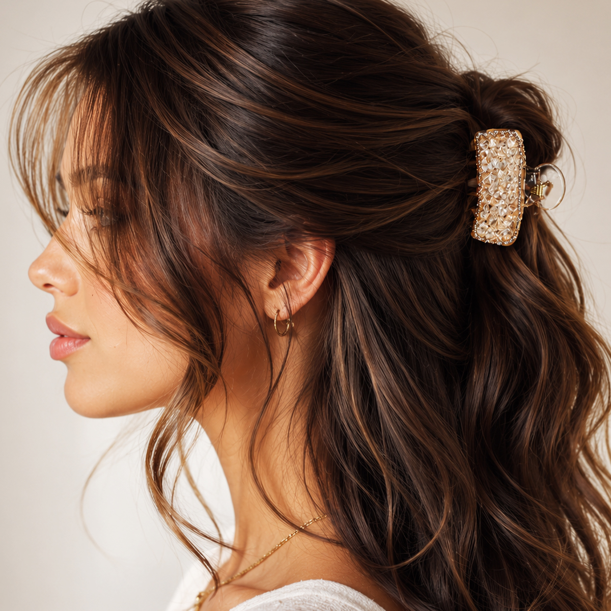 Matra Hair Claw Clips Clutchers Rhinestone Crystal Fancy Stone-studded Hair Pins Clutches Set 3Pc - Image 4