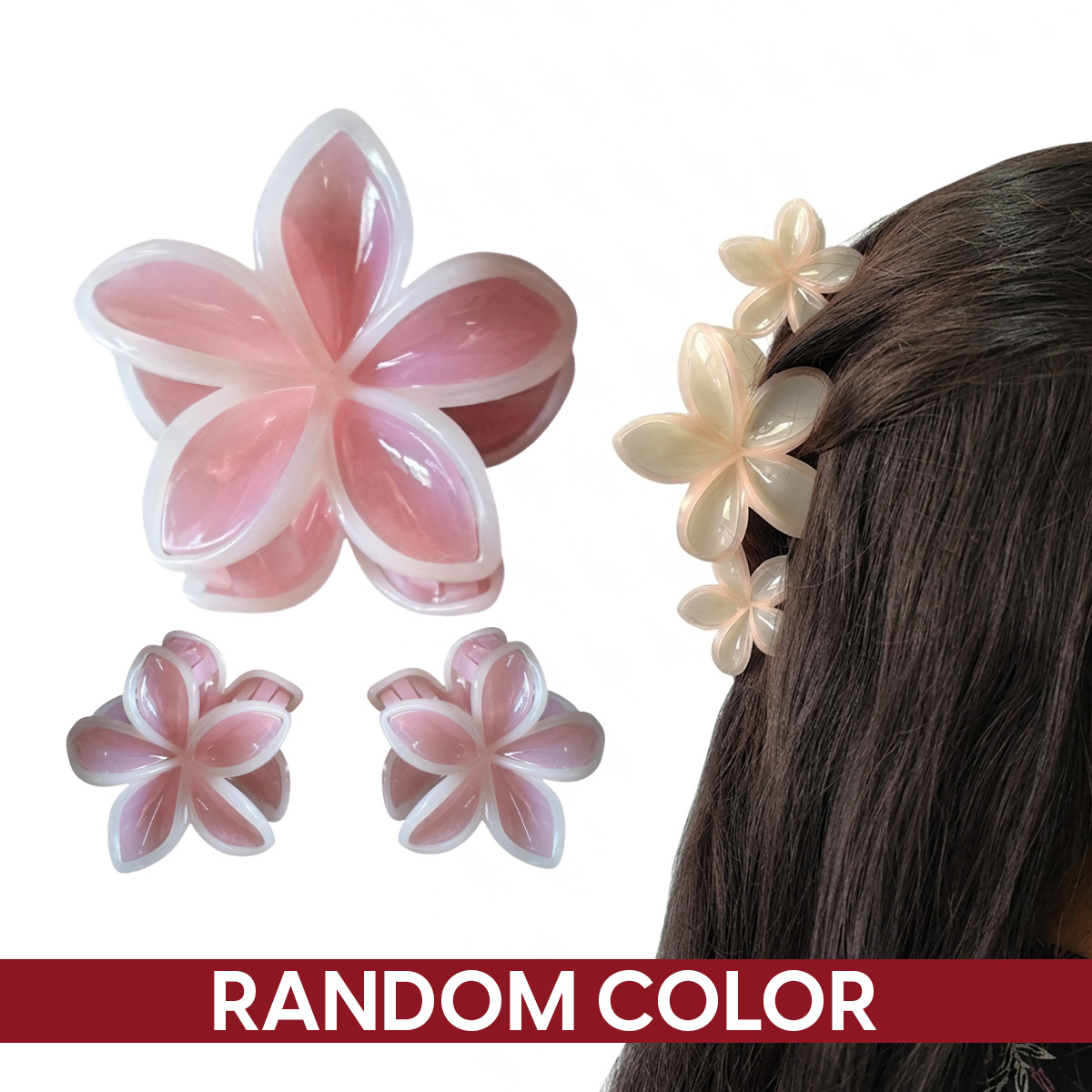 Matra Hair Claw Clips Clutcher Hawaiian Plumeria Flower Large & Small Floral Clutches 3Pc Any Color