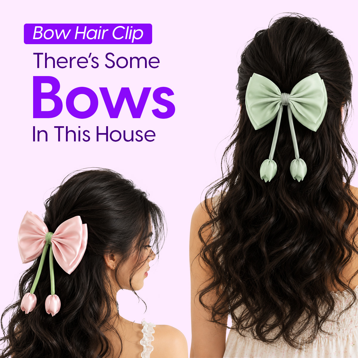 Matra Bow Hair Clip with Tulip Flower Ribbon Satin Bowknot Korean Alligator Clip for Women & Kids - Image 4