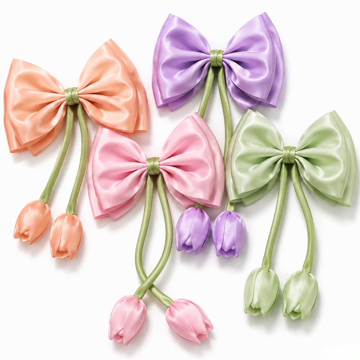 Matra Bow Hair Clip with Tulip Flower Ribbon Satin Bowknot Korean Alligator Clip for Women & Kids - Image 5