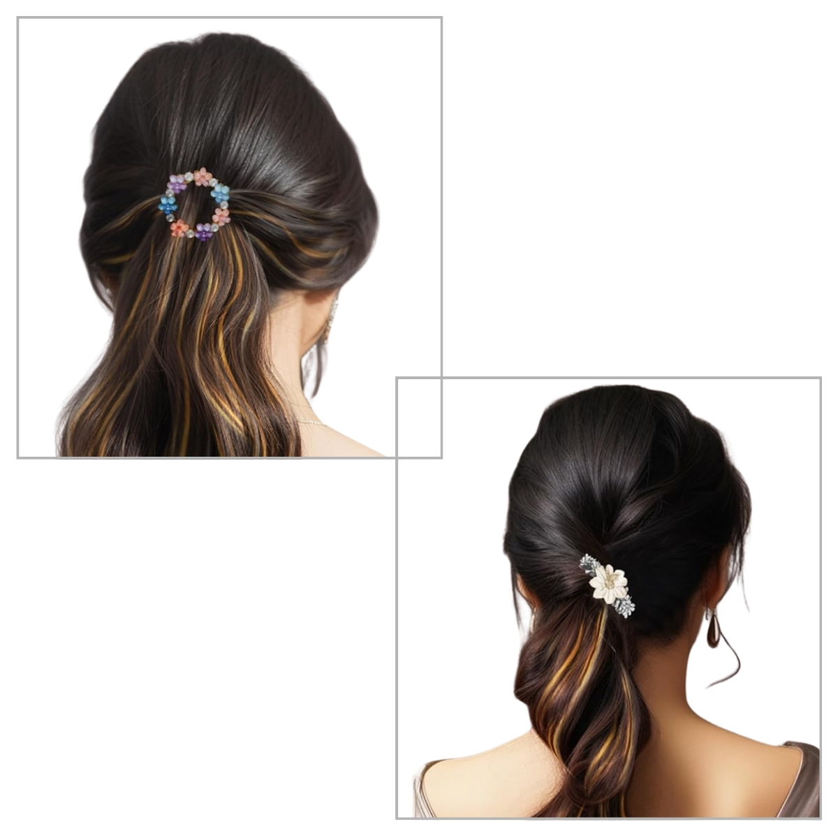 Matra Black Hair Extensions Golden Blonde Highlights Artificial Wavy Clip On Strip Curly Streak 55cm 1 pc - Image 5