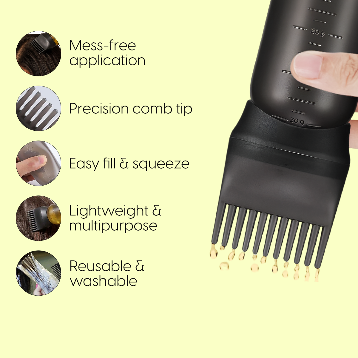 Matra Hair Oil Applicator Bottle with Comb Nozzle for Oiling, Dye Application, Scalp & Head Massage - Image 2