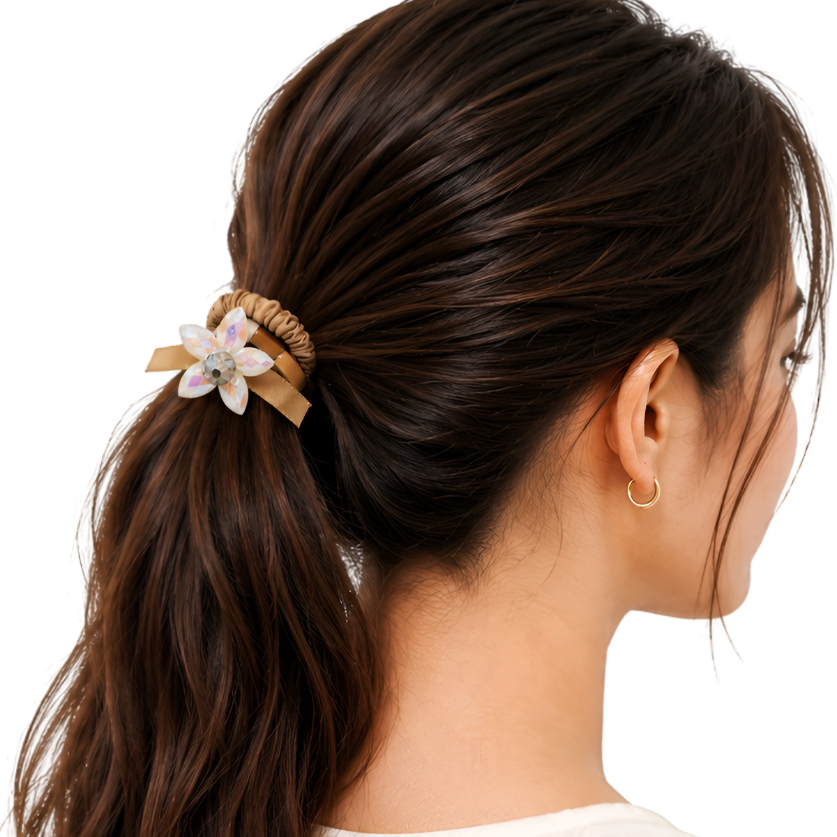Matra Satin Hair Ties Scrunchies Ponytail Holders Rubber Bands with Flower Charm - Assorted Colors (2Pc Any Color) - Image 2