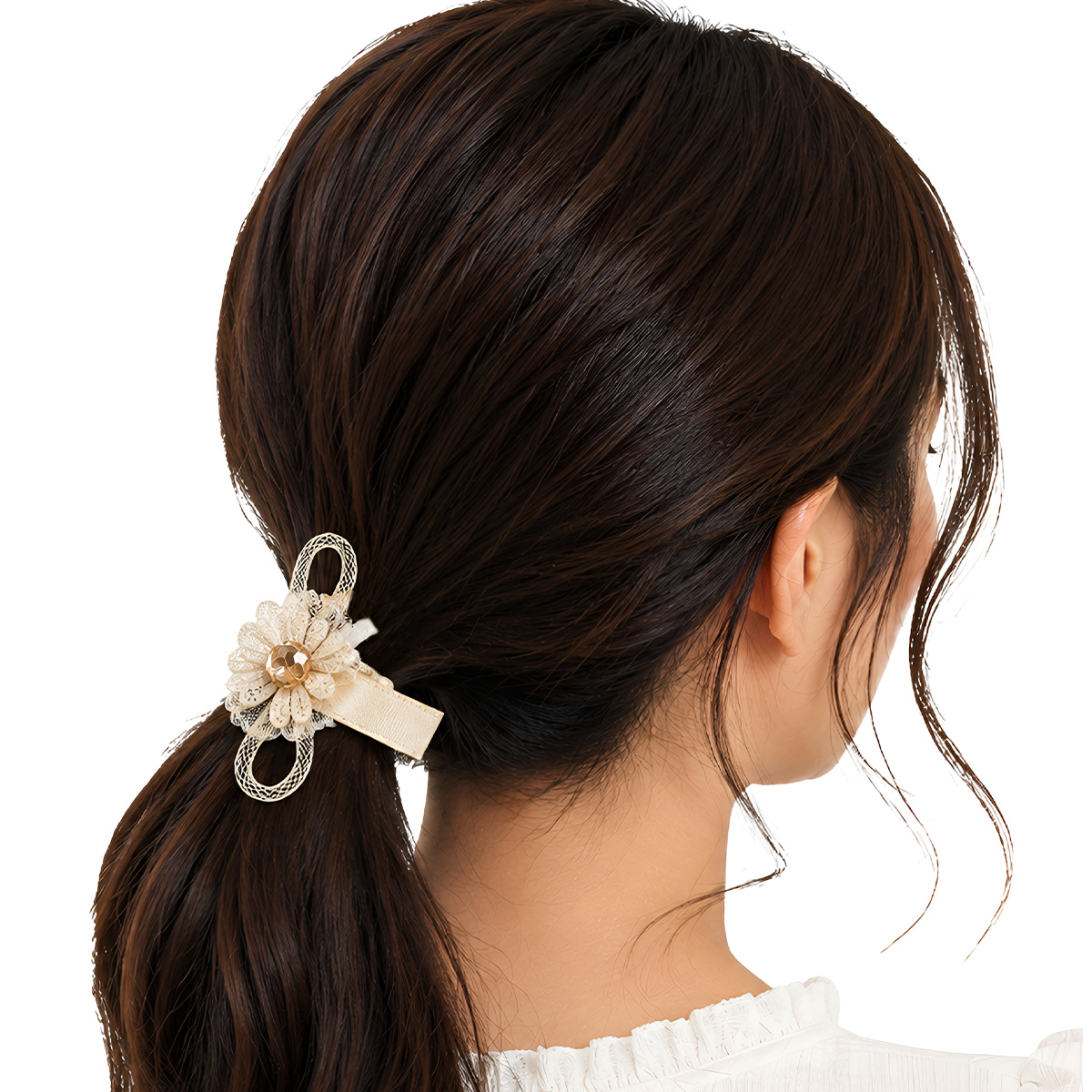 Matra Bow Hair Ties Scrunchies Rubber Bands with Ribbon Flower Ponytail Holders - Assorted Colours - Image 2