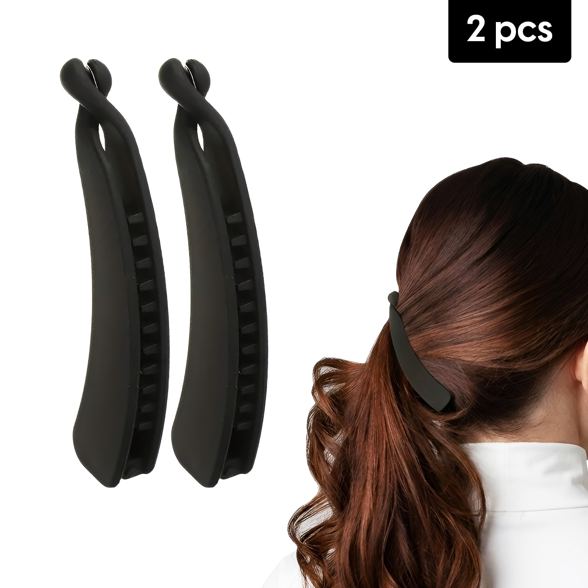 Matra Banana Hair Clip Ponytail Holder French Barrette Vintage Clutcher Large Big Matte Black 2Pc