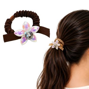 Matra Satin Hair Ties Scrunchies Ponytail Holders Rubber Bands with Flower Charm - Assorted Colors (2Pc Any Color)