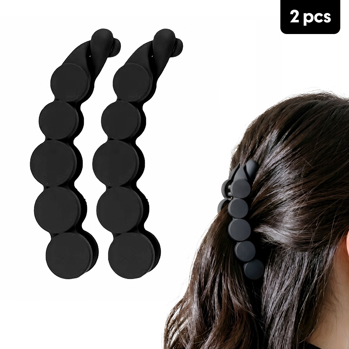 Matra Banana Hair Clip Ponytail Holder French Barrette Vintage Clutcher Large Big Matte Black 2Pc