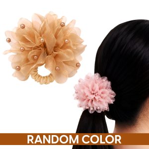 Matra Hair Scrunchies Elastic Ties Flower Fancy Beads Rubber Band for Kids, Girls & Women Any Color 1 pc