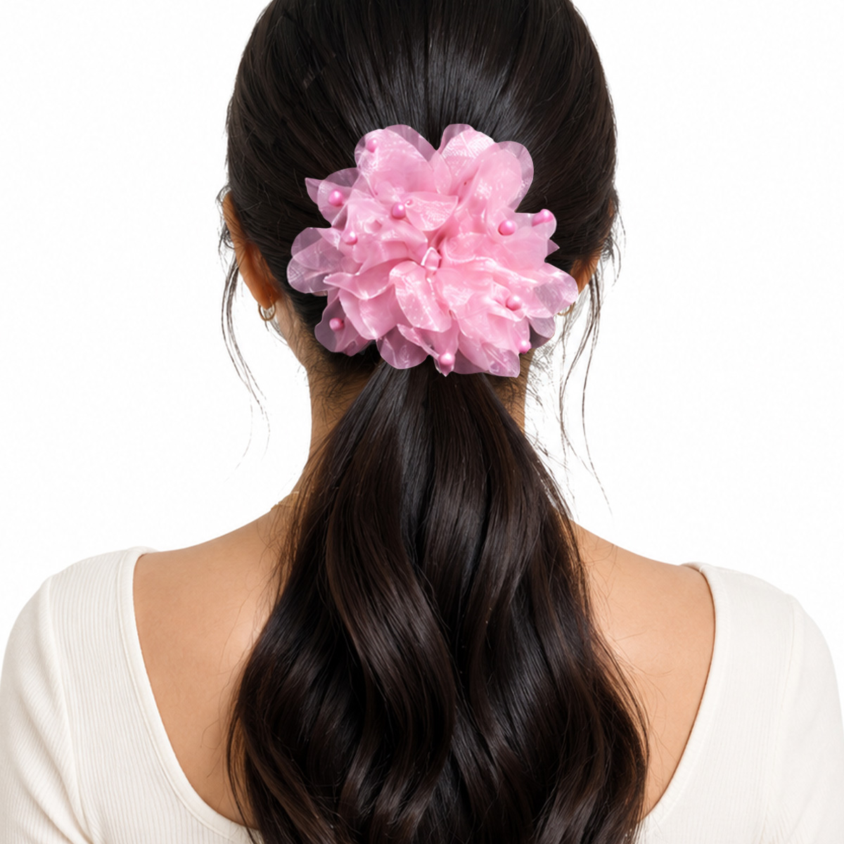 Matra Hair Scrunchies Elastic Ties Flower Fancy Beads Rubber Band for Kids Girls Women Any Color 2Pc - Image 2