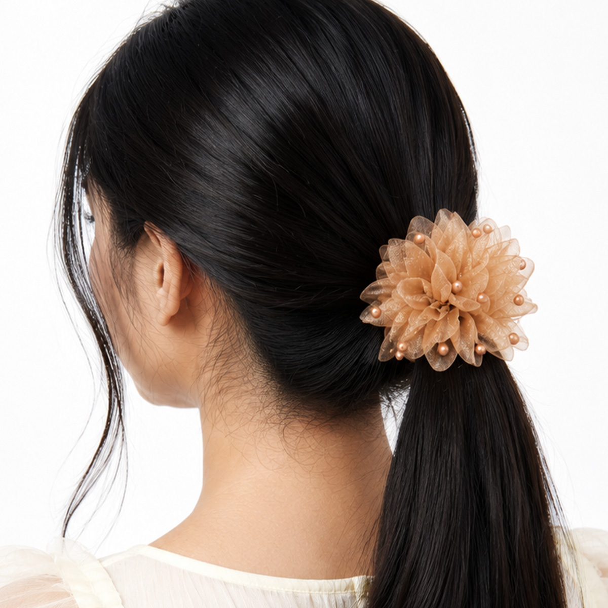 Matra Hair Scrunchies Elastic Ties Flower Fancy Beads Rubber Band for Kids Girls Women Any Color 2Pc - Image 3