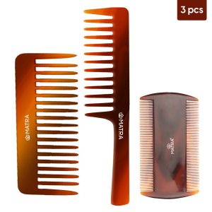 Matra Wide Teeth Shampoo Hair Combs & Lice Comb Set of 3 Head Lice Remover Detangling Broad Tooth