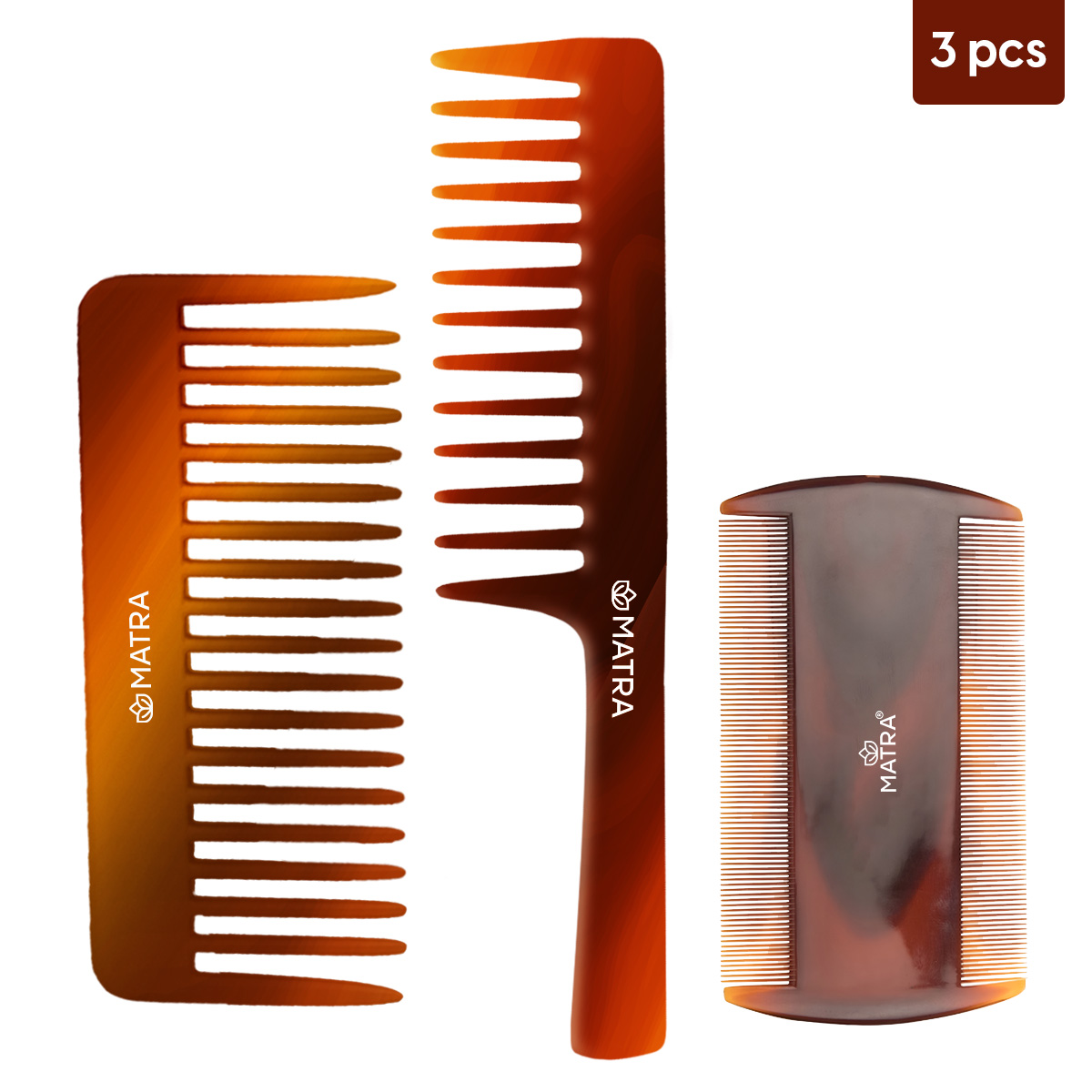 Matra Wide Teeth Shampoo Hair Combs & Lice Comb Set of 3 Head Lice Remover Detangling Broad Tooth