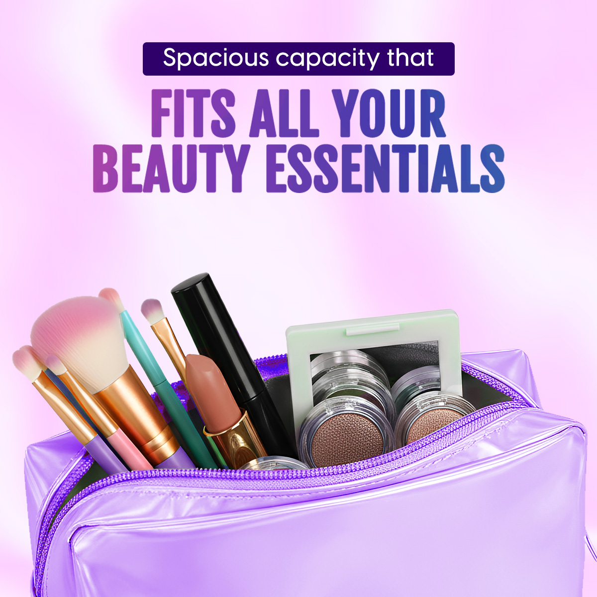 Matra Holographic Travel Makeup Pouch Bag Organizer for Cosmetics, Vanity & Toiletry Waterproof Kit - Image 2