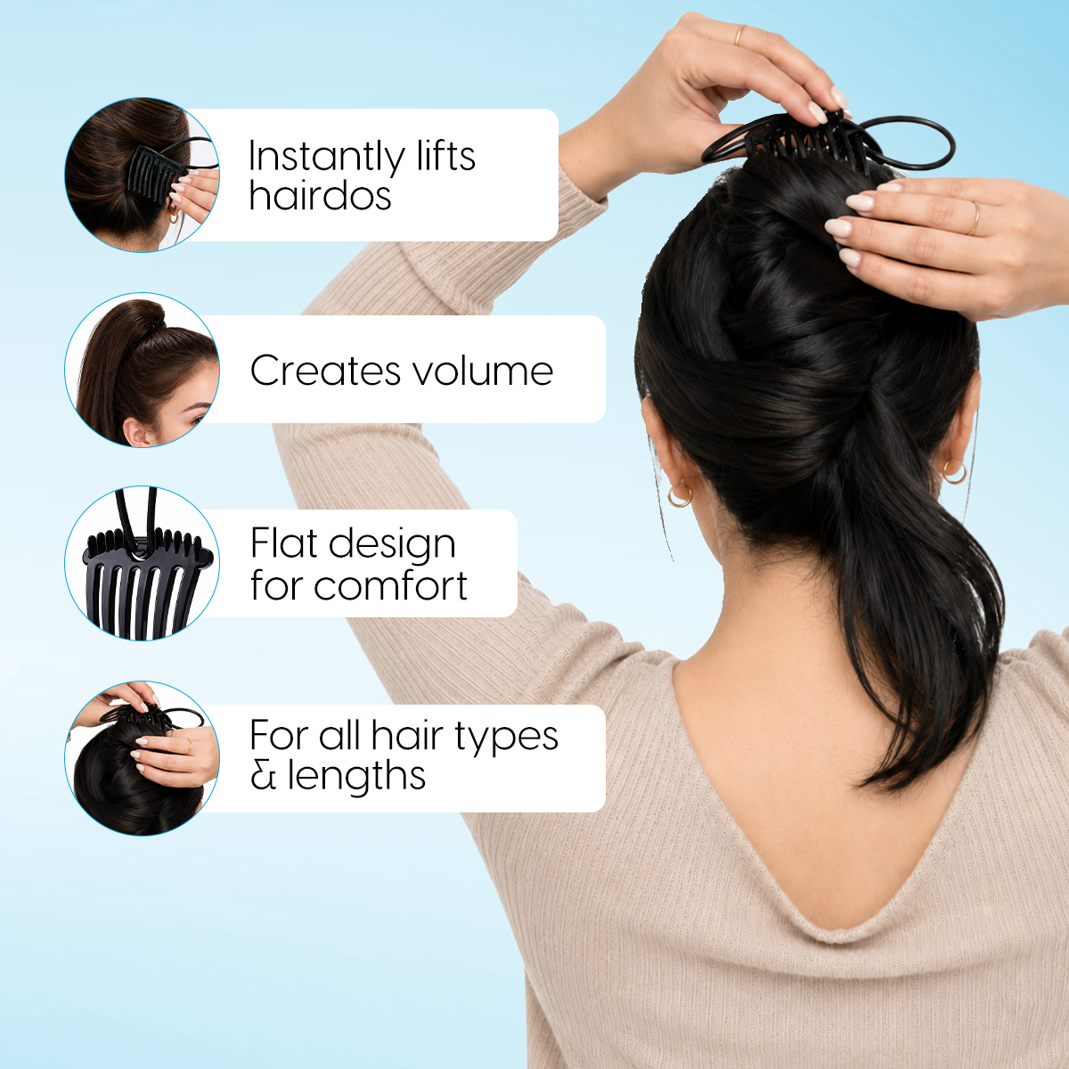 Matra Hair Volumizer Ponytail Clip Bandette-style Comb Volumizing Hair Styling Bun Tool for Bounce - Image 5