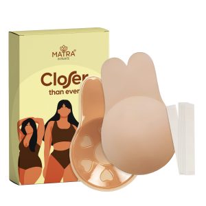 Matra Push-Up Sticky Bra Pads Adhesive Breast Lift Pasties Nipple Cover Boob Tape Wireless Strapless Backless Invisible Reusable Stick On Breast Cups for Women and Girls Beige with Free Fashion Tapes